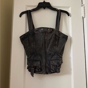 Reclaimed Vintage Black Denim Corset Top